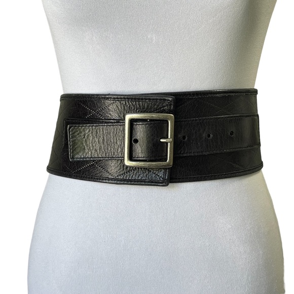 Anthropologie Accessories - Anthropologie Another Line Black Wide Oversized Italian Leather Belt Size M